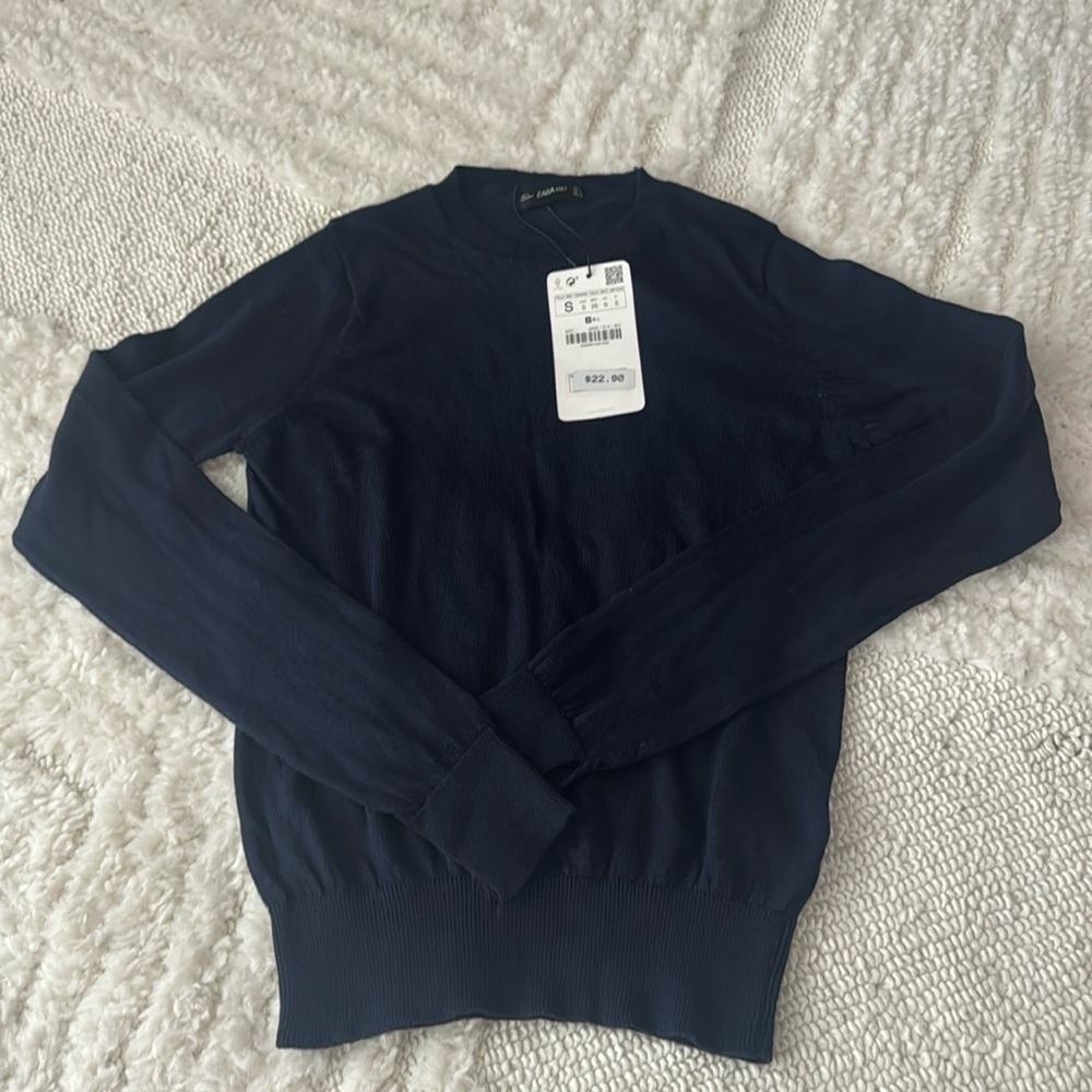 Zara knit long sleeve navy blue shirt